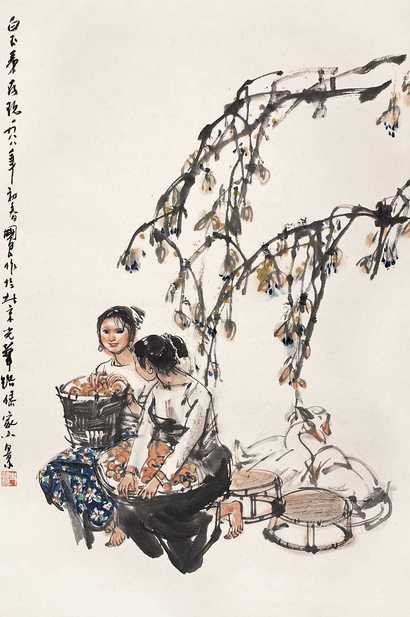 史国良 1988年作 傣家小景 立轴
